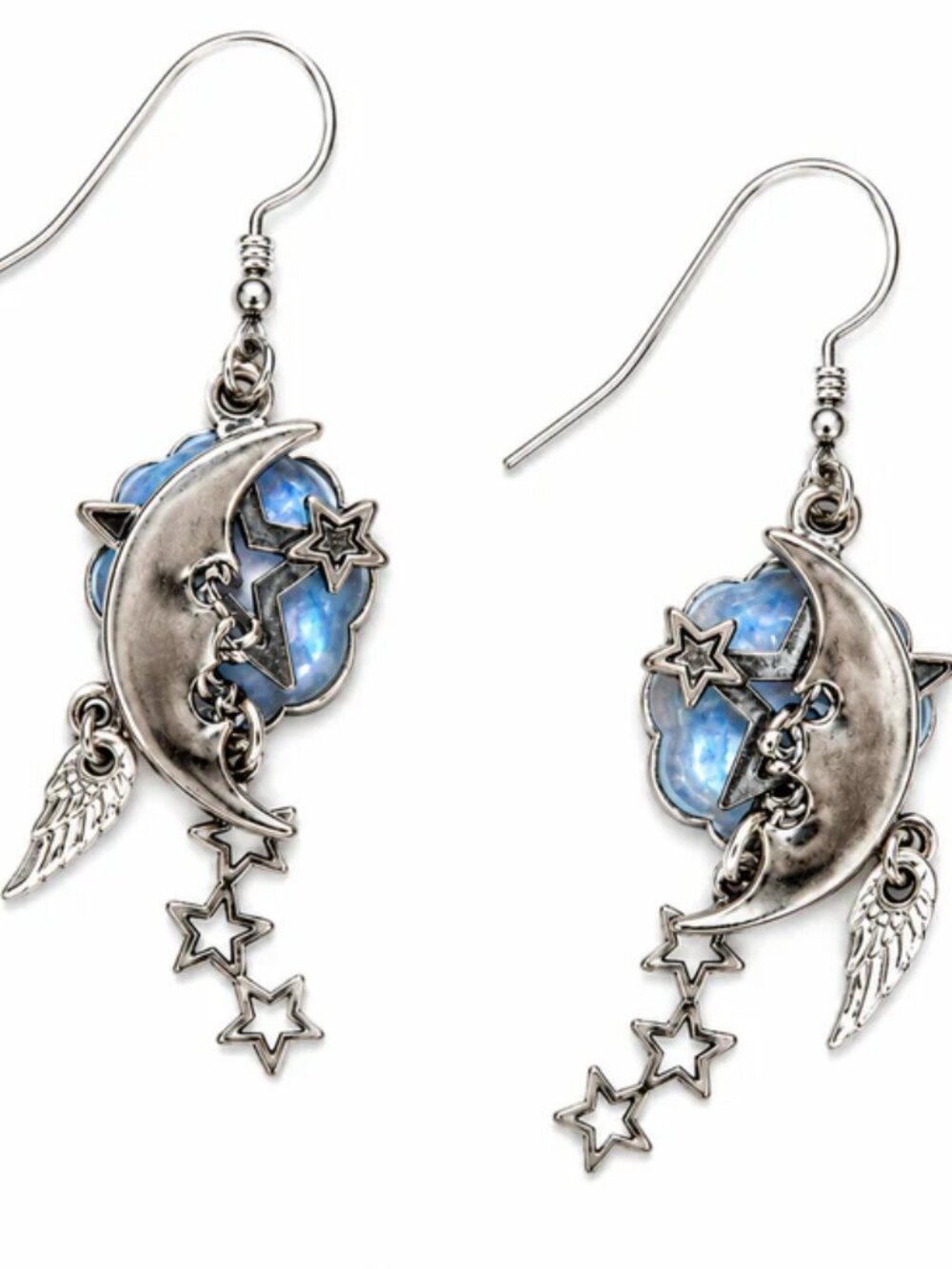 Silver Forest Crescent Moon & Star Earrings
